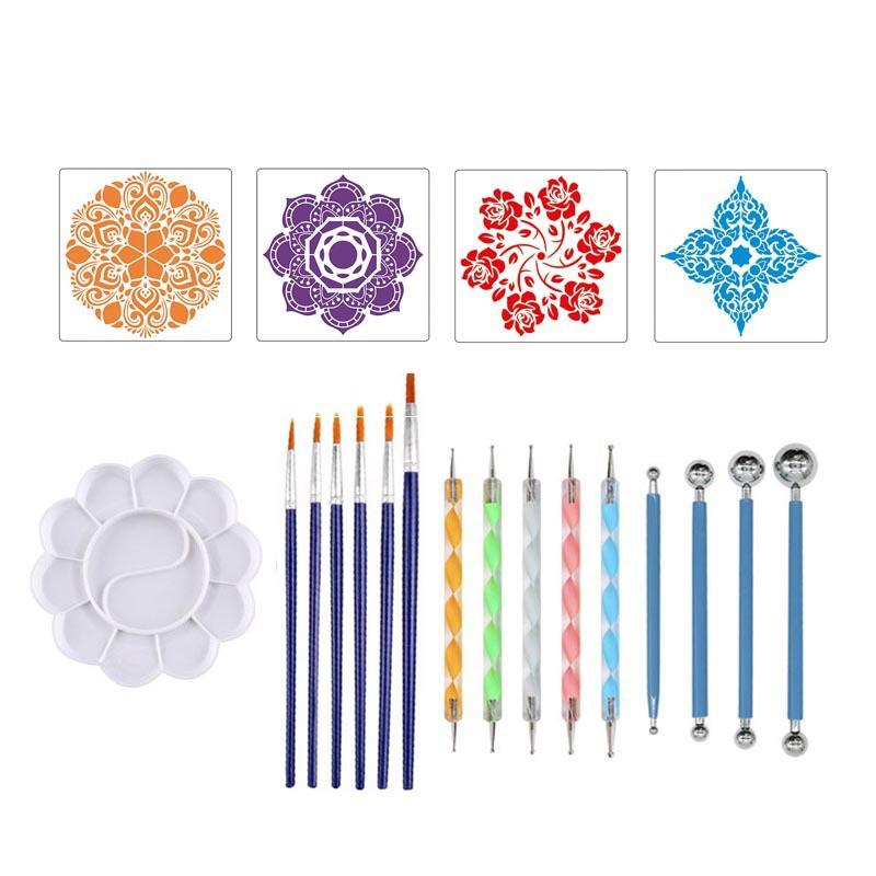 Mandala Grenzüberschreitendes Punktwerkzeug-Set mit Hohlmalvorlagen und bunten Punktierstiften