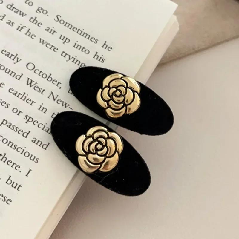 Vintage Camellia Mini Clip French Flocking Small Edge Hairpin Plant Flower Hairpin Korean Girls Hairpin Accessories