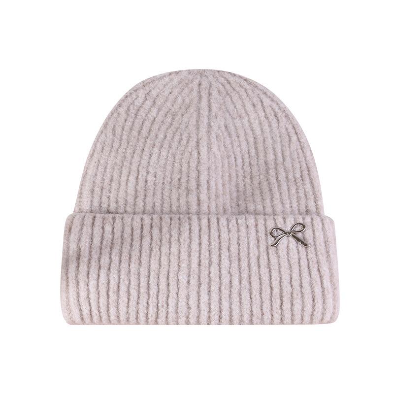 Korean Sweet Bow Hat for Women  Autumn and Winter Woolen Hat Large Head Circumference Versatile Warm Ear Protecting  Face Showing Small Knitted Hat