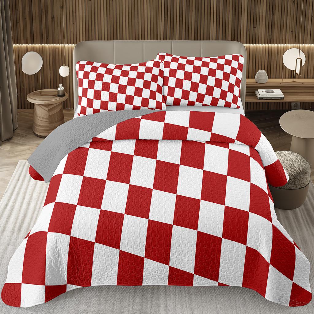 Geometric Checkered Bedspread Buffalo Plaid Quilted Bedding Set Checkerboard Gingham Coverlet Set Twin Queen for Kids Boys Teen