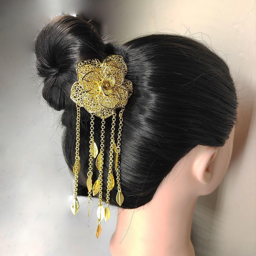 Ancient Thai Metal Flower Hair Fork Silver Rose Hair Sticks  The Water-Sprinkling Festival