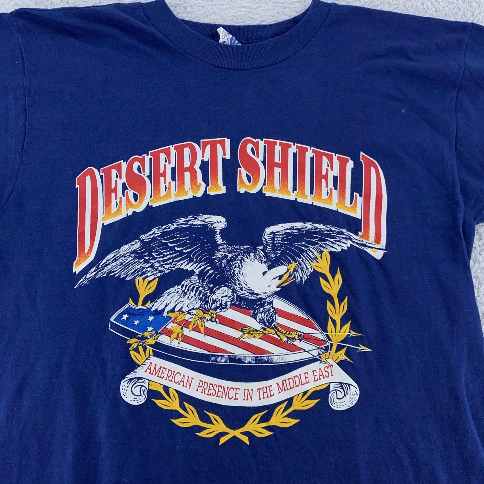 Vintage 90s Desert Shield Shirt Mens Medium Operation Desert Storm Eagle USA S