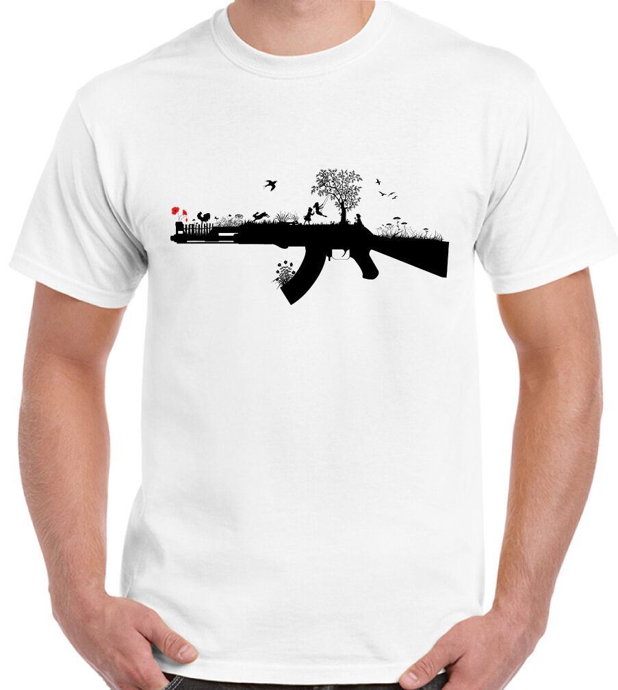 Banksy Style AK47 T-Shirt Art Funny Satire War Peace Love XXXXL