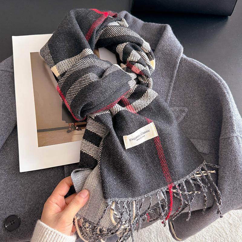 Exquisite The Striped Checkered Large Shawl Exudes An Elegant and Noble Style. It Is A Warm Autumn and Winter Scarf with A High End Touch 