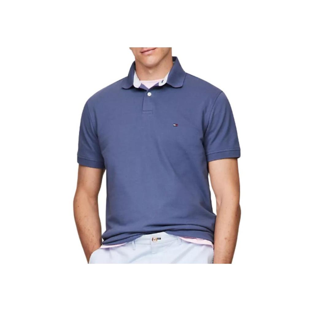 Tommy Hilfiger Logo Embroidered Fitted Short Sleeve Polo Shirt Men polo shirts Blue 78JA598-C9T