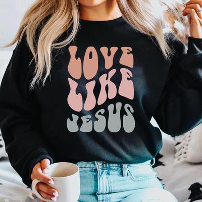 Unisex Christian Sweatshirt Love Like Jesus Hoodie Christian Bible Verse Religious Sweater Trendy Faith Over Fear Crewneck Sweatshirts