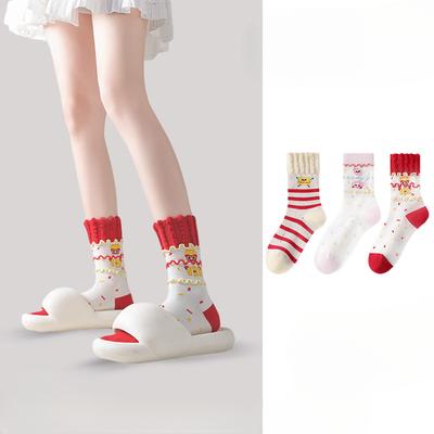 Damen Herbst und Winter Cartoon Niedliche Chips Spitze Passende Farbe Röhren Baumwollsocken