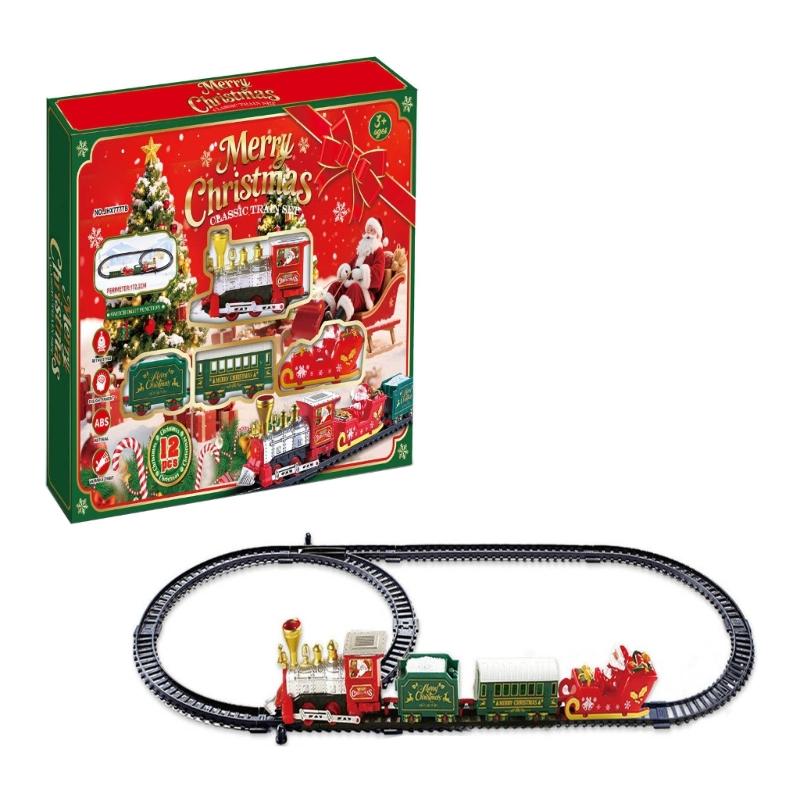Plastic Christmas Toy Train and Truck Set with Battery Operated Motion for Holiday Shelf Display, Kids Ages 3+ and Family Use