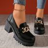 Metal Chain Square Heel Single Shoes Autumn New Round Toe Deep Mouth Platform Non-slip High Heels