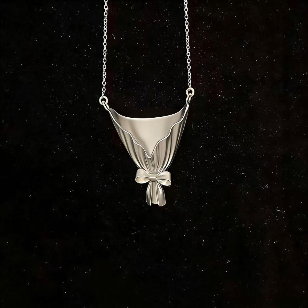 Silver Flower Bouquet Necklace Bowknot Flower Insert Necklace New Wearable Flower Necklace Gift серебряный