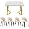 Ensemble Salle À Manger - MUVOE - Table 117x68 Cm - 4 Chaises - Velours Beige - Pieds Réglables