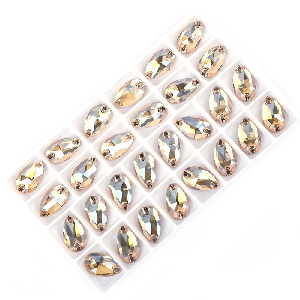 Weichen Flat Bottom Water Drop Hand Seam Drill Glass Double Hole Water Drop Drill Flat Buckle Diy Jewelry Accessories Material