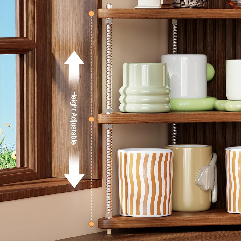 Wooden Corner Cup Holder Desktop Mug Rack, 3 Tier Coffee Bar And Tea Cup Organizer Shelf For Kitchen Counter Or Sideboard