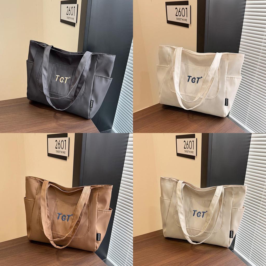 Nylon Student Tote Bag With Embroidered Letter Design For Casual Daily Use