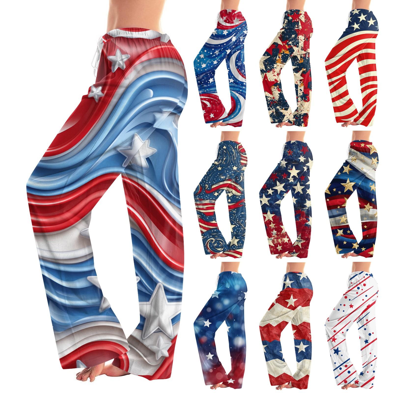 

Women s Fashion Loose Casual Independence Day Print Slacks Pants L білий