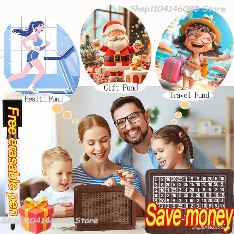 1000/3000/5000/10000 Euro Money Box Wooden Piggy Bank Reusable Money Vault Savings Box Challenge Cash Storage Case Children
