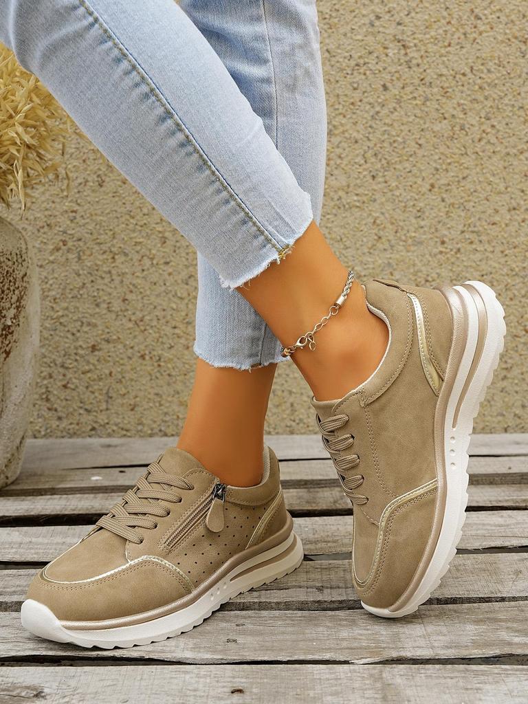 Plus Size Breathable Sports Shoes with Side Zipper - Autumn 2025 New Chunky Sole Comfort Running Shoes
