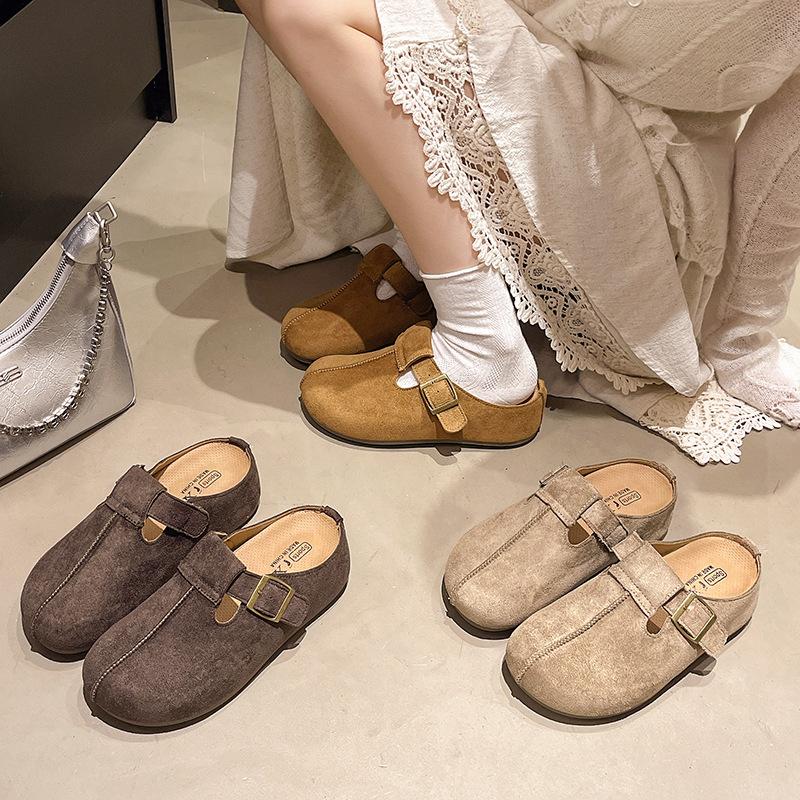 Thick sole inner height increase two wear Birkenstock shoes bag head half slippers women wear 2025 new autumn retro Birkenstock slippers