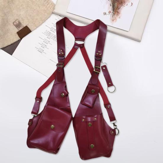 Schultertasche, Diebstahlsichere Geschirrtasche, Mittelalterliche Geldbörse im Steampunk-Stil, Glattes Kunstleder, Verstellbarer Riemen, Nietendekor, Unterarm-Doppel-Umhängetasche