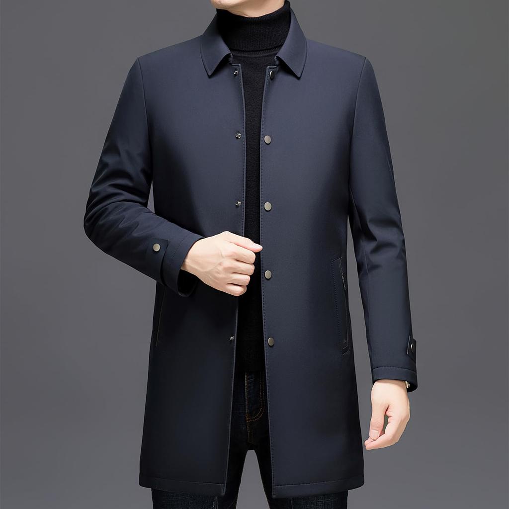 Casaco Longo de Penas Trench Coat de Penas Negócios [FJSSLHXK] Casaco Masculino, Sobretudo, Corta-vento, Roupa Exterior, Outono/Inverno, Azul Marinho, FJPJJF38-NAVY-L