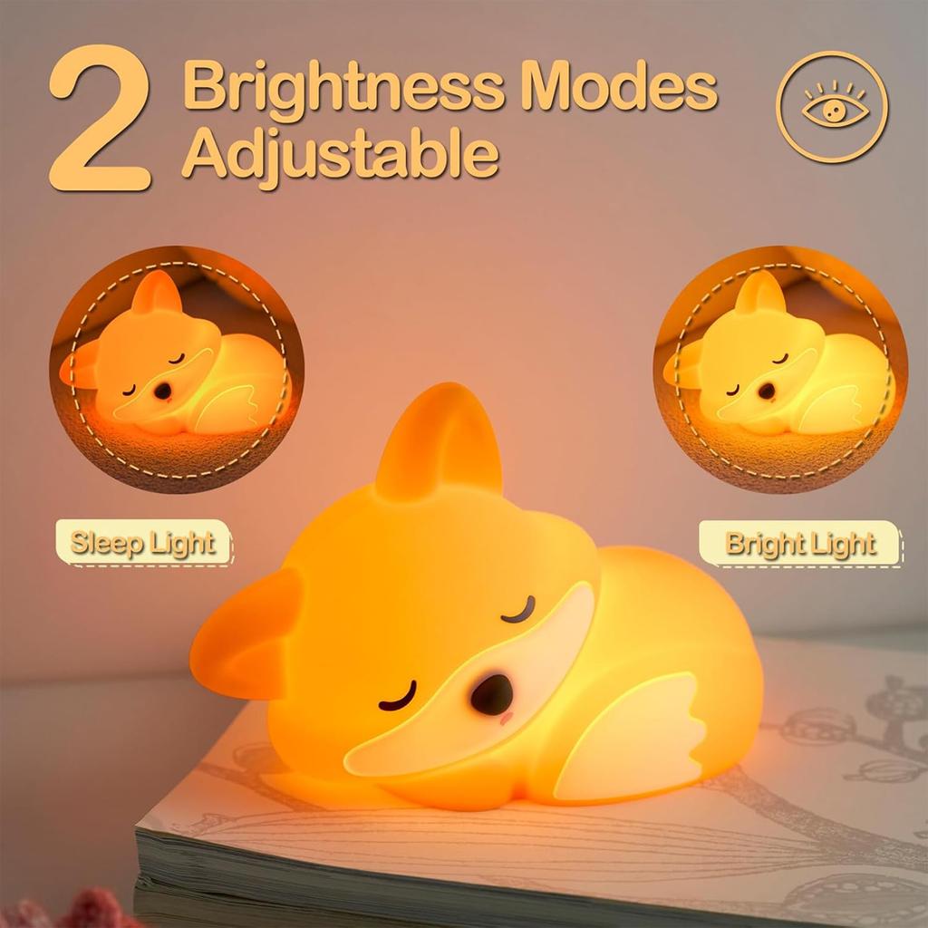 BPA-freie Silikon-Nachtlampe für Babys, wiederaufladbare LED-Fuchs-Lampe, Touch-Steuerung, dimmbar, warmweiß, Kinderzimmerleuchte