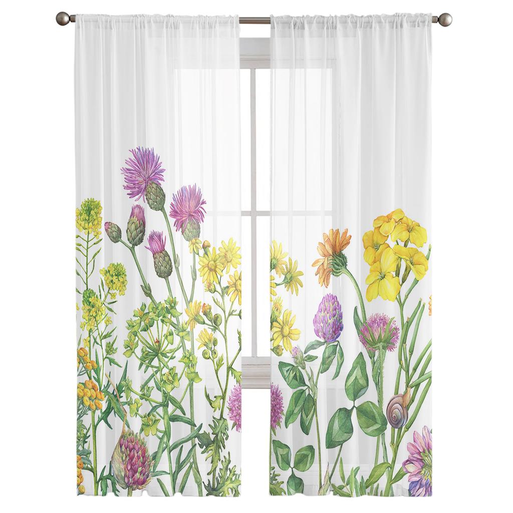 Frühlingsblume Daisy Sheer Vorhänge für Wohnzimmer Schlafzimmer Wohnkultur Küche Tüll für Windows Voile Vorhänge