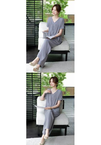 Elegant Mother's Summer Outfit: Dignified Short-Sleeve Top & Wide-Leg Pants Set for Middle-Aged & Elderly Women