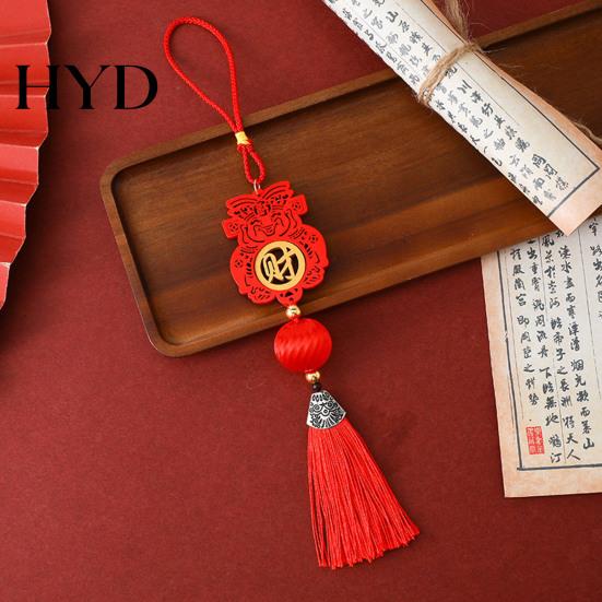 Tassel Pendant Decor Chinese New Year Decoration Traditional Red Hanging Ornament Lucky Fu Entryway Key Organizer with for Spring Festival Home Office