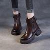 Women's Thick-Soled Leather Chelsea Boots – Autumn/Winter British Style with Round Toe and Buckle detailing.