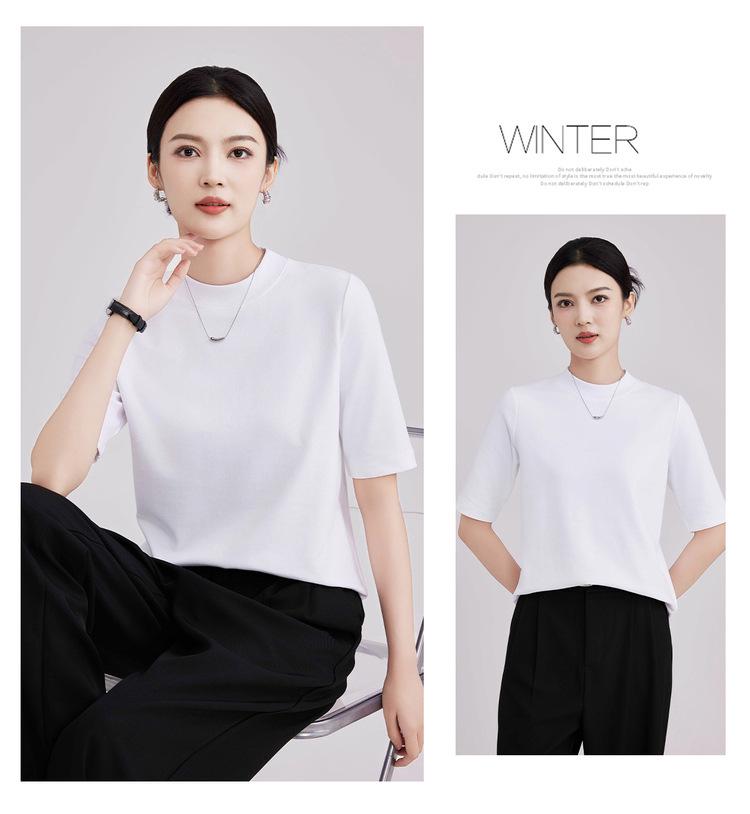 High-End Women's Ribbed Crew Neck Mid-Sleeve T-Shirt