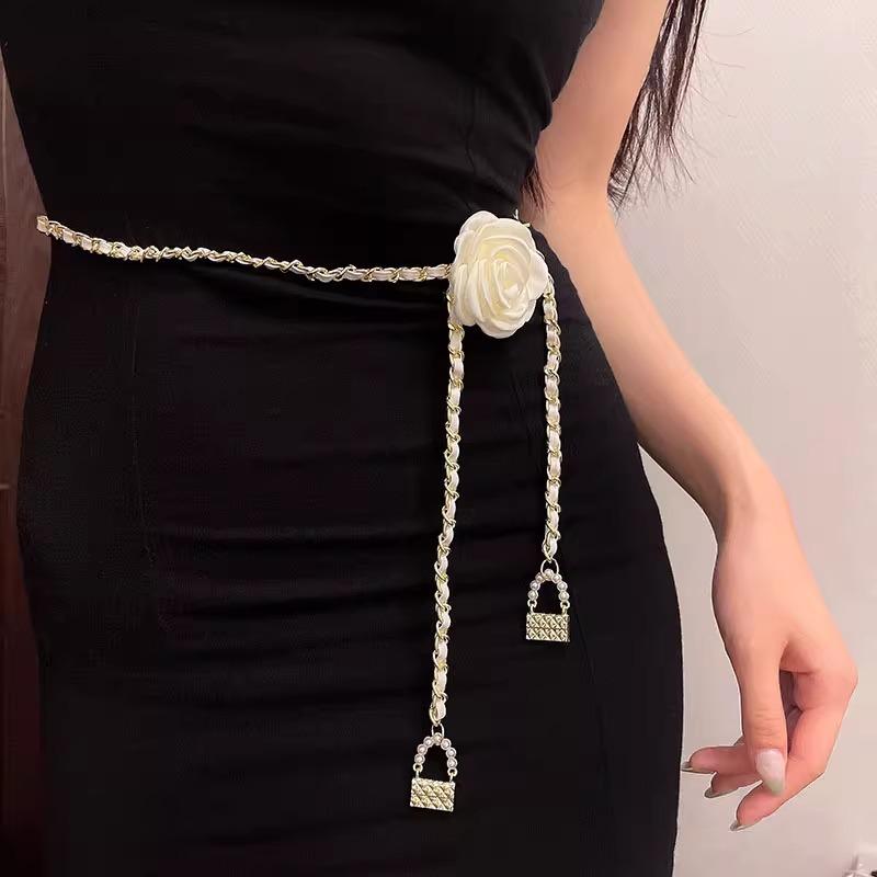 

Camellia waist chain accessories for women s flowers chain belt decoration with dress high-end jeans chain thin chain 100cm білий