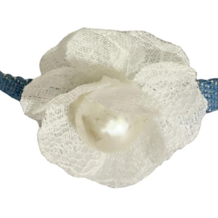 Collier Choker Fleur en Tissu Denim pour Femmes Chaîne à Maillons Bijoux de Cou Clavicule