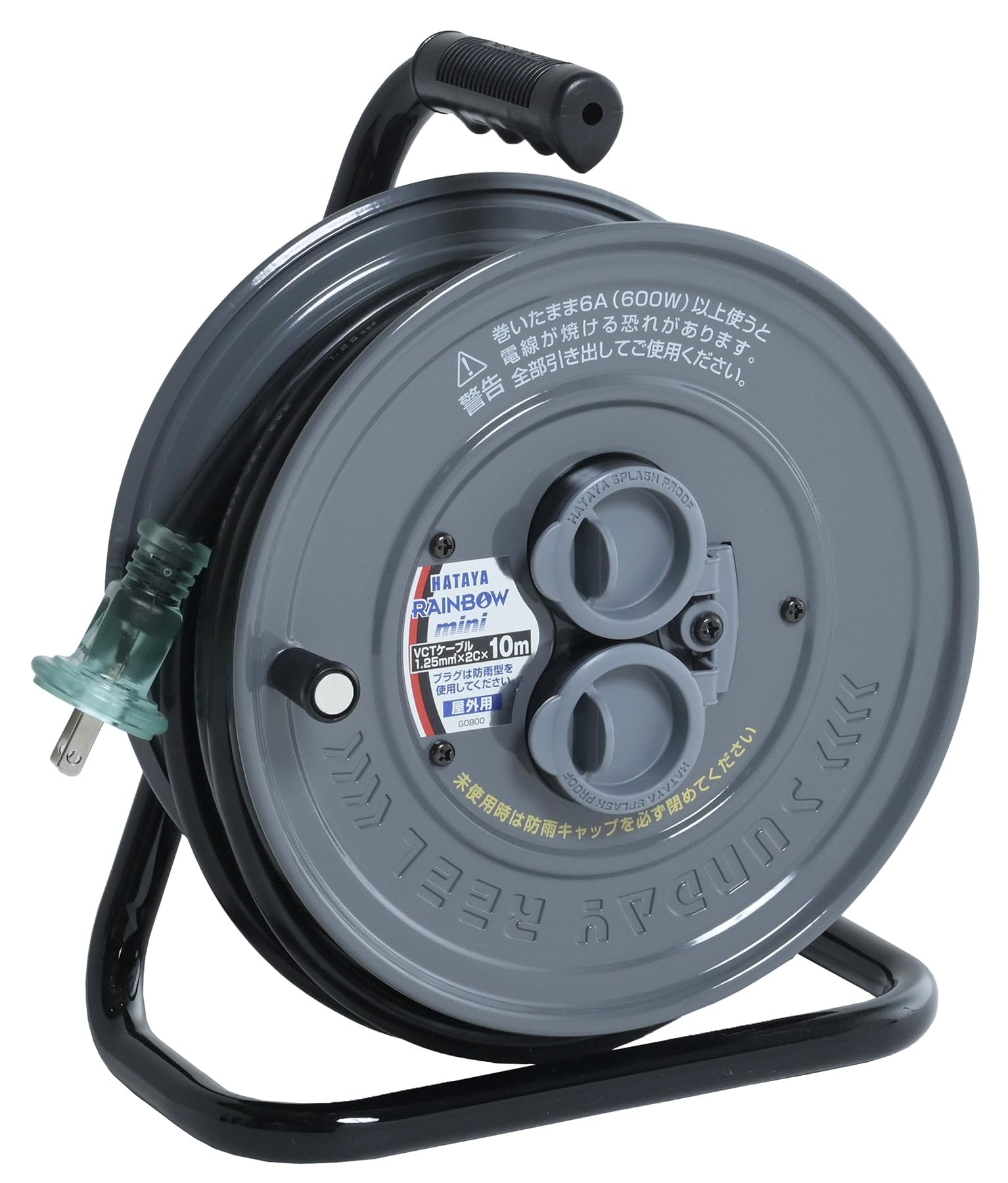 

HATAYA Cord Outdoor Use 100V 10m Standard 2 Outlet Rainproof For Home Factory Construction Sunday Rainbow Reel Mini Gray Reel, Small, (Rainproof),
