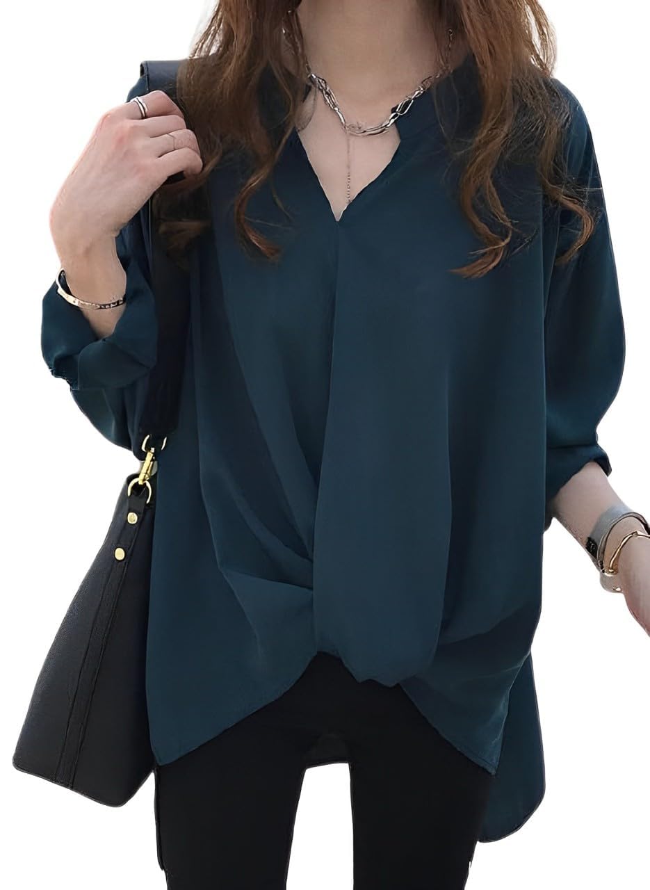 

Elegant long sleeve long cut and sleeve Korean puff loose and job flare skipper green [Aspersio] shirt, beautiful, top, women s blouse, pullover,