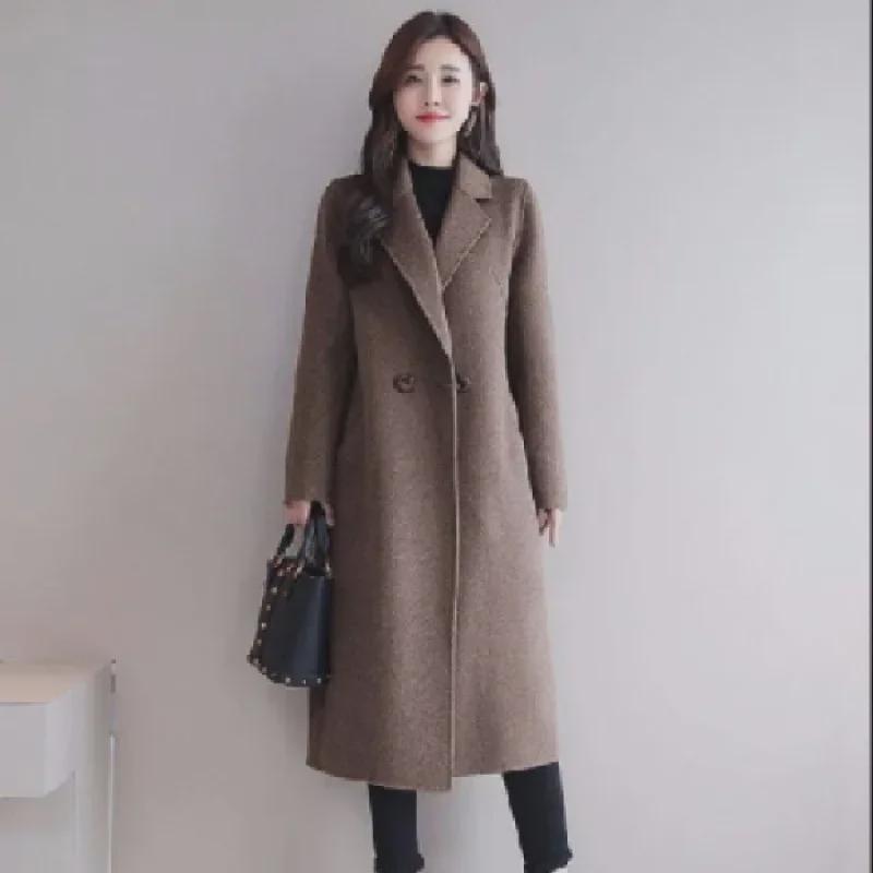 Women's Mid-Length Woolen Coat - Original Size, Spring/Autumn, Korean-style Loose Fit
