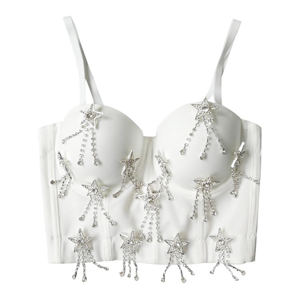 

Укороченный топ yushutiff со стразами и кисточками, корсет для ночного клуба, вечерние, блестящий бюстье, женский бюстгальтер, укороченный женский YH8139