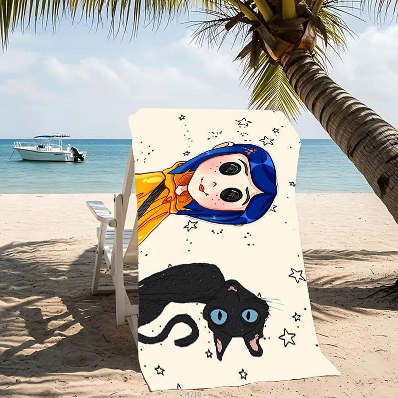 Beach Towel with Coraline Pattern - Soft,absorbent,machine Washable Lightweight&Modern,swimming,Travel Essentials
