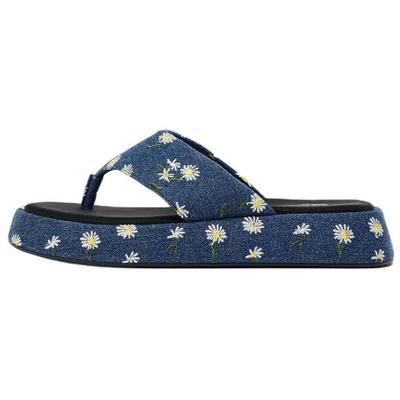 Daisy Print Anti-Rubbing Flip Flops Women Footwear Blue 3893510400
