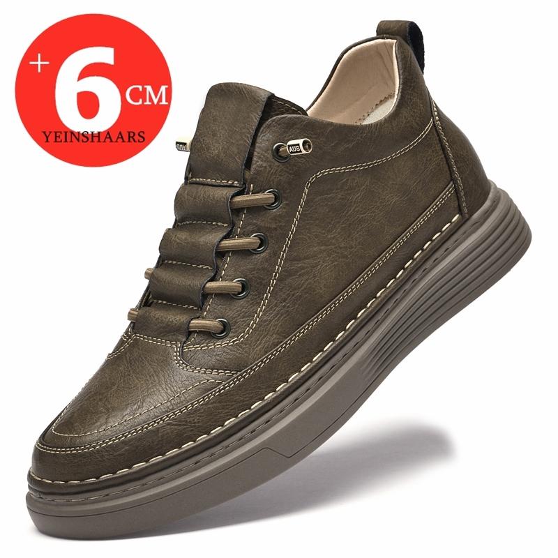 New Men 6cm Elevator Shoes Casual Men Lift Sneakers Genuine Cow Leather Leisure Designer Shoes Height Increase Taller Shoes
