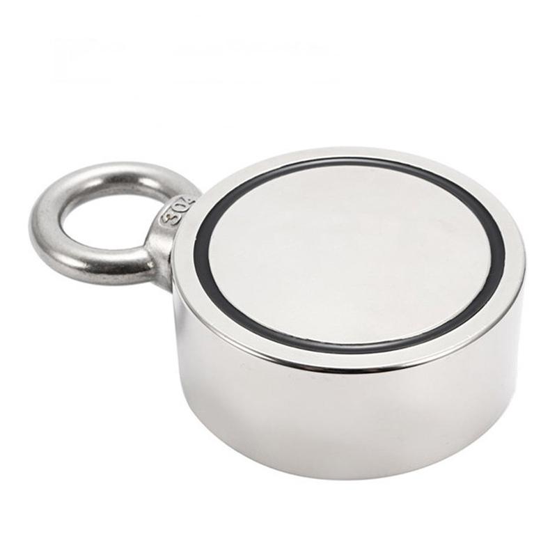 75mm 500KG Double-sided Fishing Magnets Round Hook Salvage Magnet Sea Fishing Equipments Holder with Ring 10M Rope