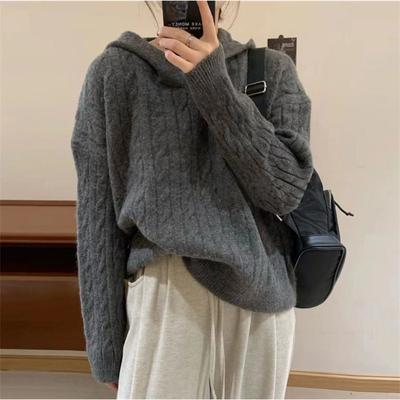 Hooded Twist Knitted Sweater Top Women's Clothing Autumn and Winter New Casual Versatile Loose Pullover Sweater Women