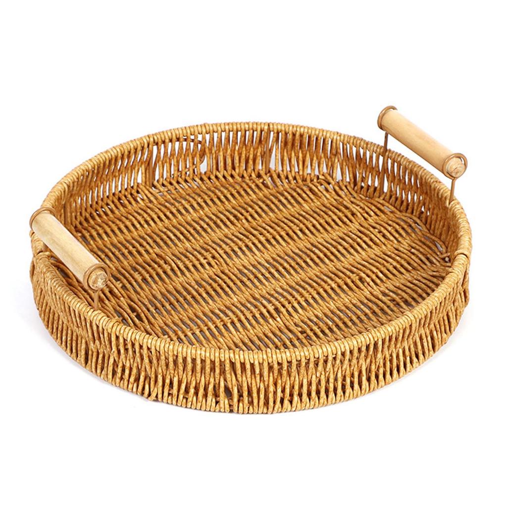 Handmade Wicker Storage Baskets Imitation Rattan Woven Baskets Compact Bread Fruit Organizer Home Organization Tray