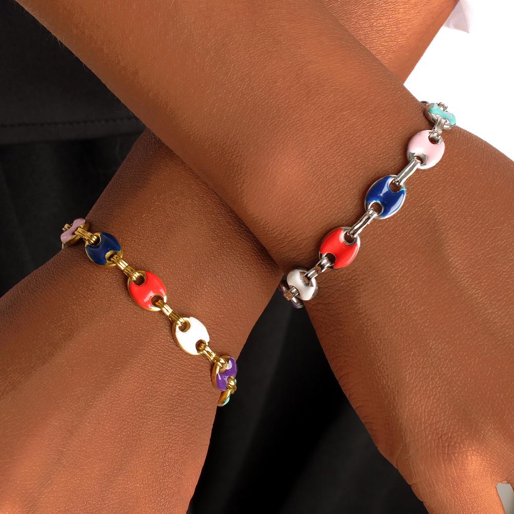 Creative Bohemian Titanium Steel Enamel Bracelet Necklace - Unisex Handmade Thick Square Link Chain