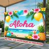 2D Luau Party Background, "Aloha" Tropical Beach & Hibiscus 2D Decor