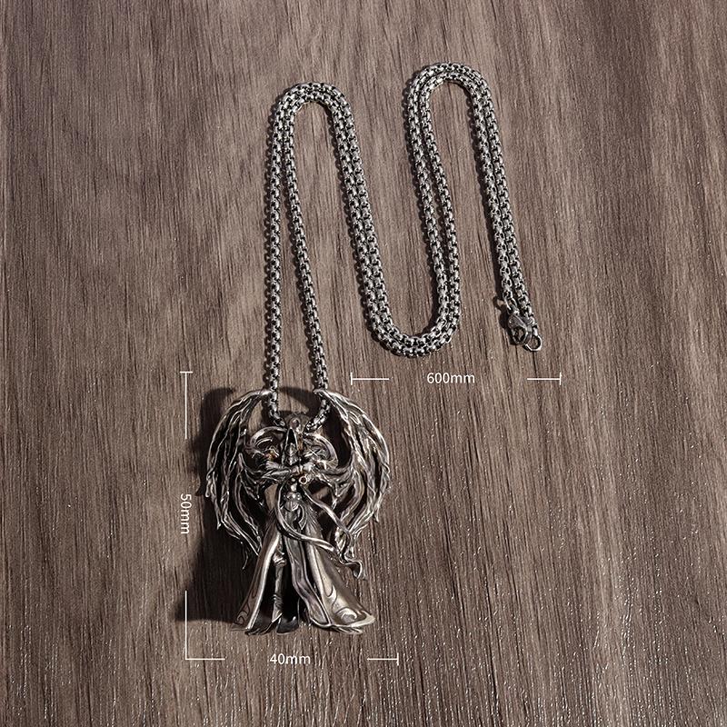 Gothic Wings Devil Armor Pendant Mystical Grim Reaper Scythe Demon Necklace Cool Halloween Jewelry Gifts for Men