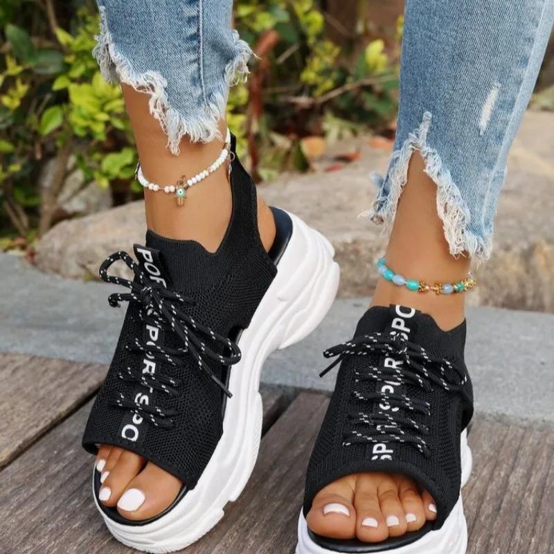 Fashion 2025 Fashion Lace-Up Women's Sandals Mesh Open Toe Summer Beach Casual Party Sandals Women Trendy Comfortable New Shoes Ladies