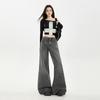 Gray slightly pulled jeans women's autumn and winter new high waist loose and thin versatile pants without legs flared pants