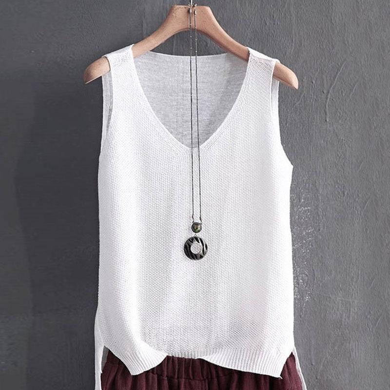 Women Summer Sleeveless Knitted Blouse Shirt Women Clothes V-neck Blouse Women Tops Shirts