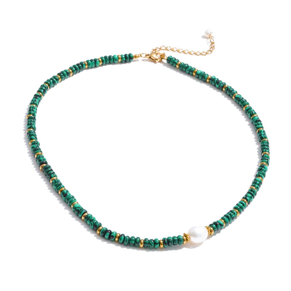 Colorful Natural Stone Beads Handmade Chain Y2K Fashion Necklace for Women Stainless Steel Waterproof Collar Jewelry Gift