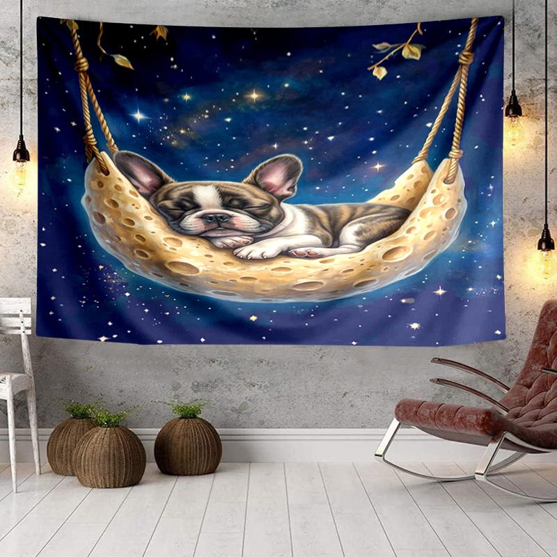 French Bulldog With Rose Tapestry Room Decoration Wall Hanging for Living Room Bedroom, Dormitory, Birthday and Christmas Gifts